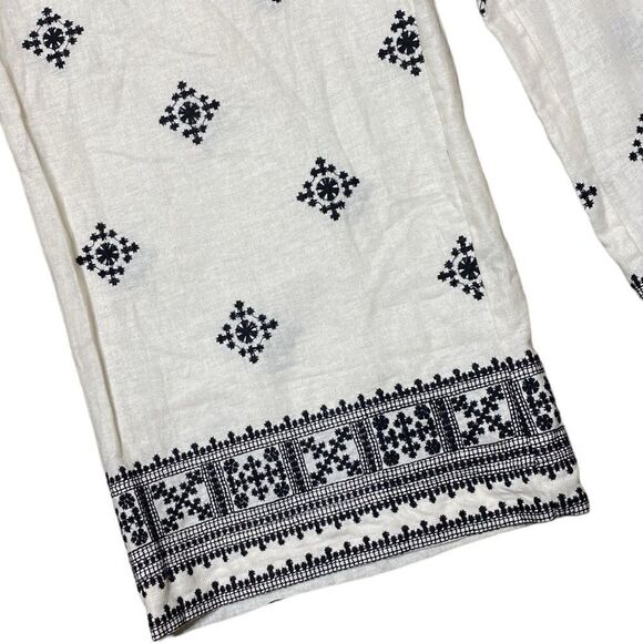 HOUSE OF HARLOW 1960 Embroidered Linen Blend palazzo Elastic Waist Pants - Picture 12 of 13